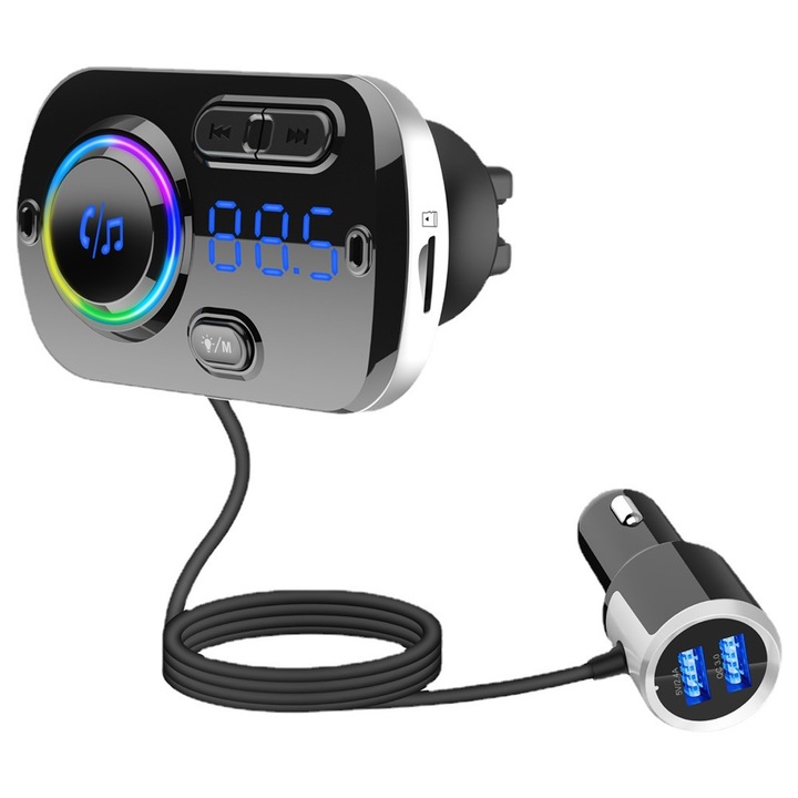 Autós FM-adó, TNEAYWHE, Bluetooth 5.3, kettős gyorstöltés, kihangosító hívások, tiszta hangzás, 1 DIN