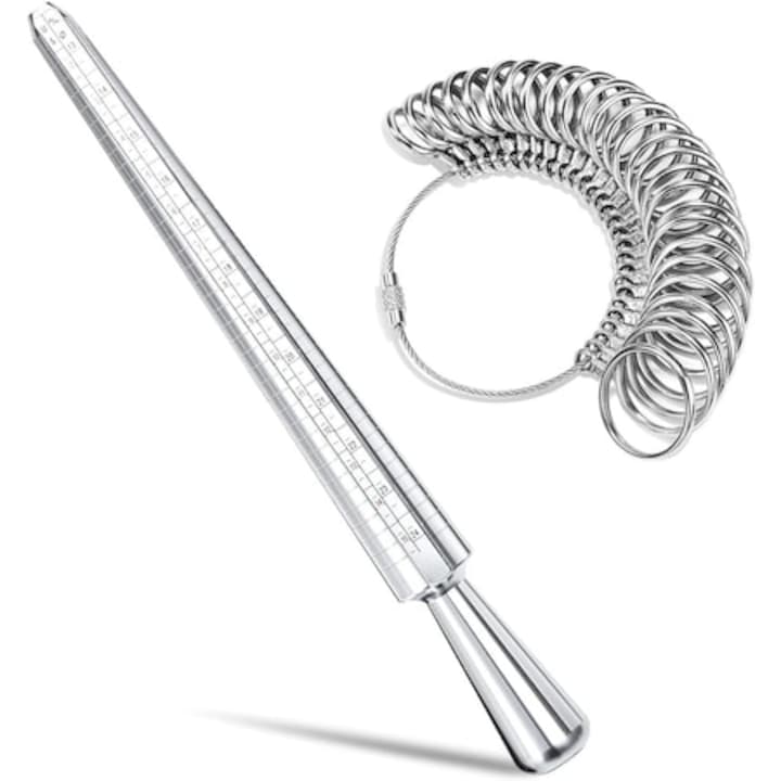 Set de masurare marime inele, Metal, Argintiu, 27 piese, 1-13 US