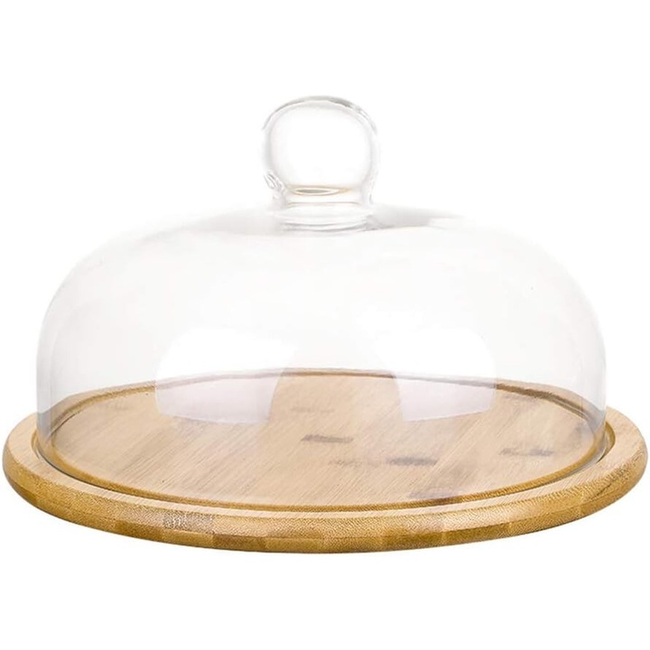 Tava de servire prajituri, din lemn, 26cm, set pentru deserturi