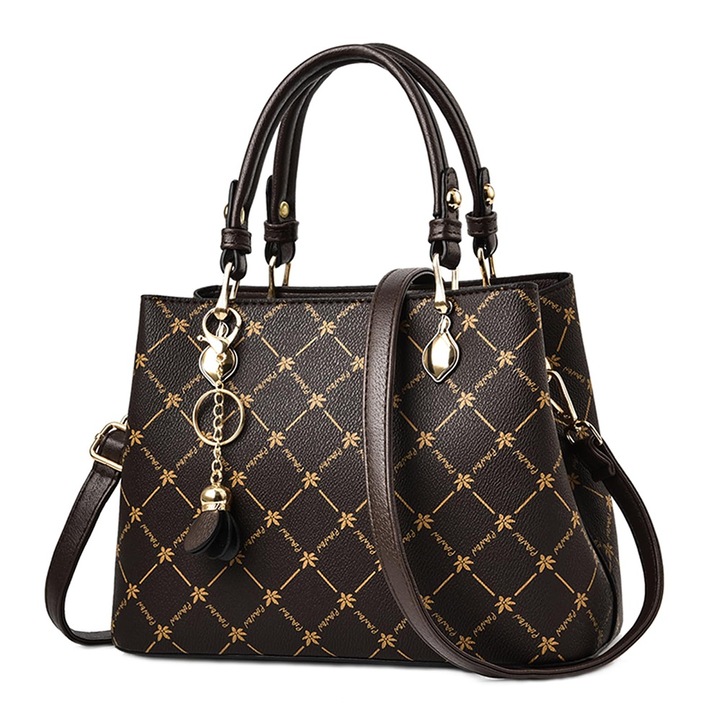 Jormftte női válltáska, PU bőr, bronz fogantyúkkal, juharlevél mintával, fém részletekkel, vízálló, elegáns