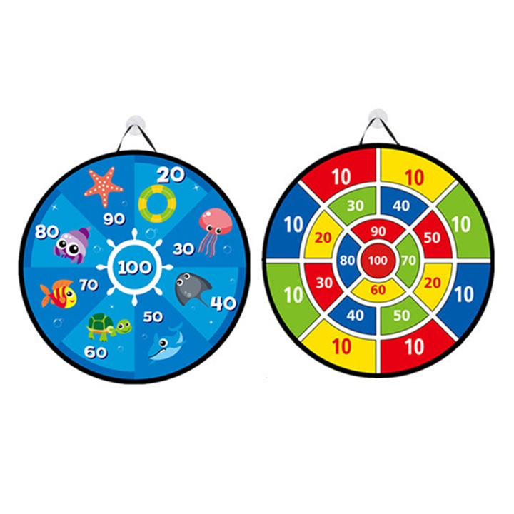 Gyerek kétoldalas darts játékkészlet, többszínű, vászon/PE, 12 ragacsos golyó, 6 db darts