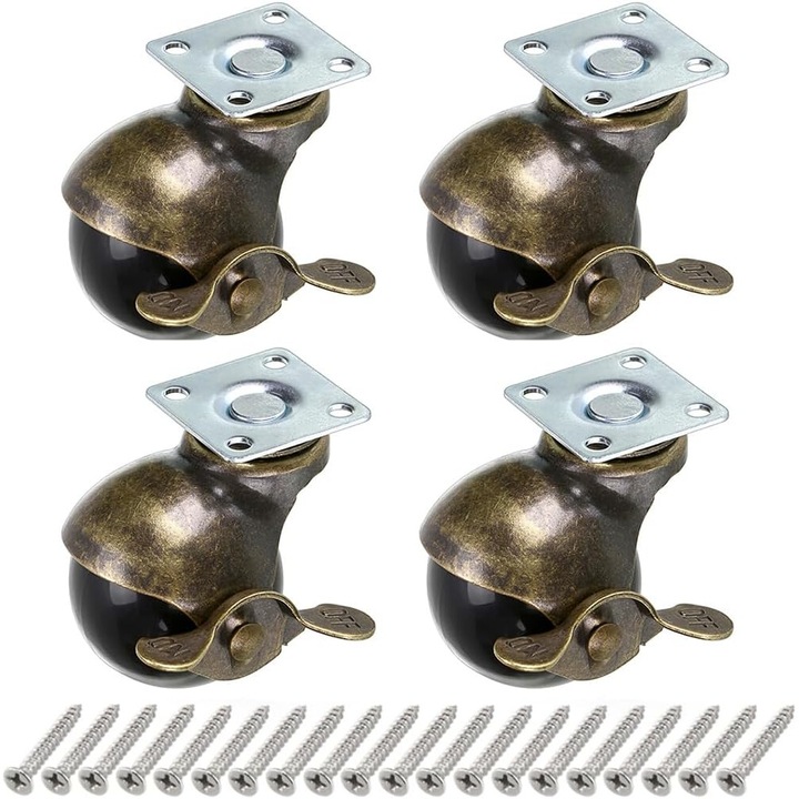 Set 4 roti pentru mobilier, AMRINUGL, finisaj bronz antic, capacitate 22.7kg, rotire 360 grade
