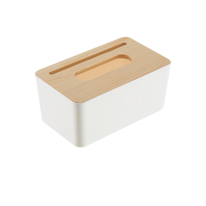 Cutie pentru servetele QttvbTna, design modern, lemn cu PP, capac detasabil, pentru birou/masina, 13x21x10cm