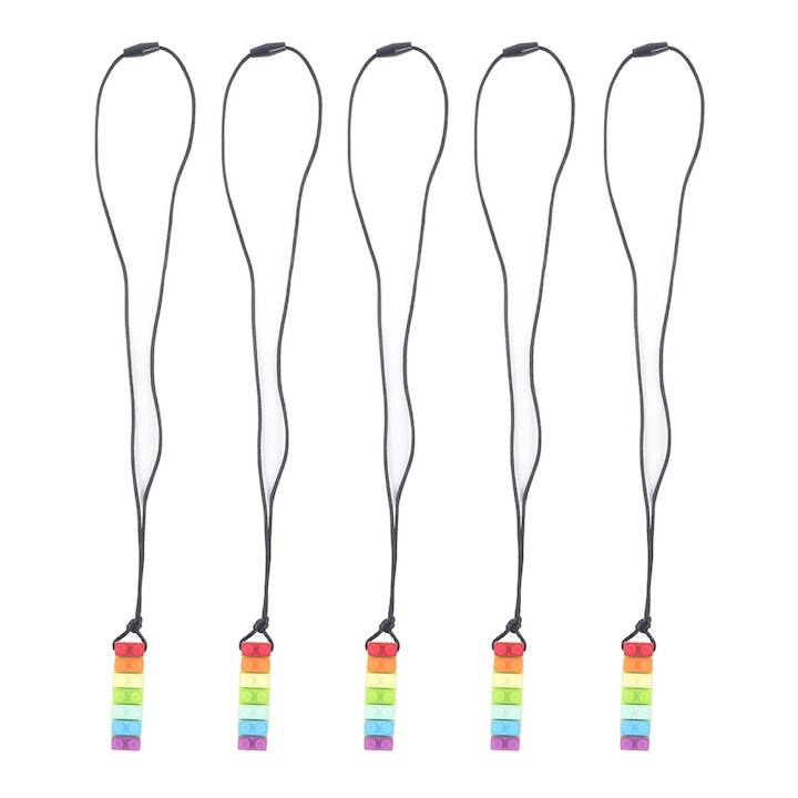 5 db szenzoros fogzási medál készlet, szilikon, többszínű, 65x20x13mm