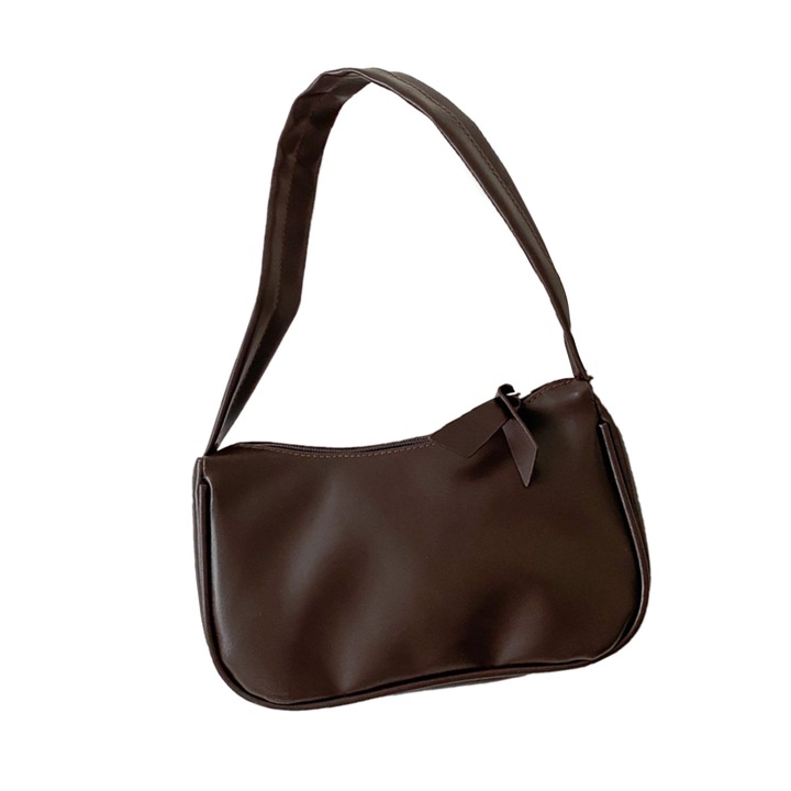 Jormftte női válltáska, nagy kapacitású, PU anyag, sötétbarna színű