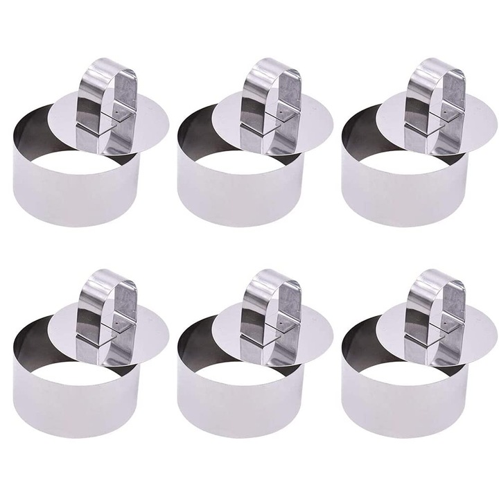 Set 6 forme prajituri, rotunde, 8x4cm, inox