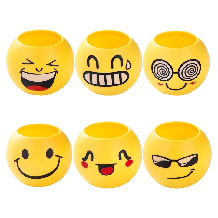 Set 6 ghivece ceramice, design emoji, rezistente la coroziune, multicolor