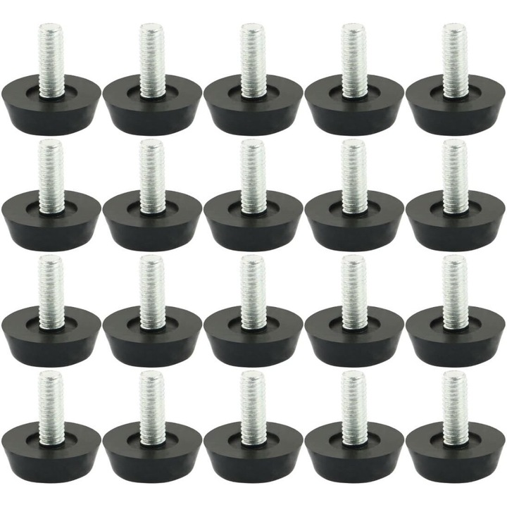Комплект 20 регулируеми крака за мебели, защита на пода, черни, 22mm x M6 x 20mm