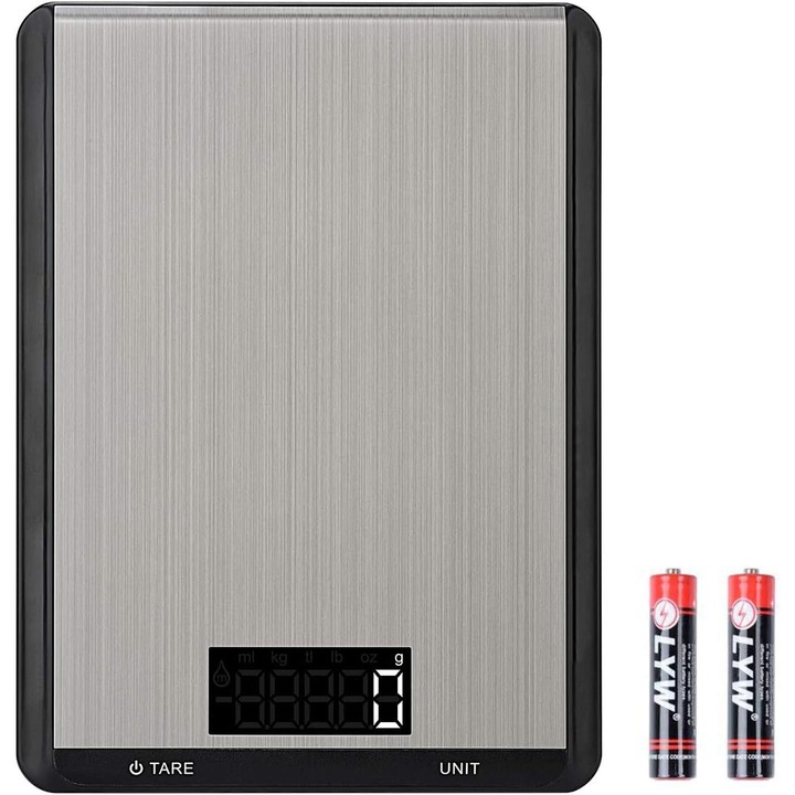 Cantar de bucatarie Enforose, design din otel inoxidabil, afisaj LCD iluminat, impermeabil, 0.01g-0.45kg