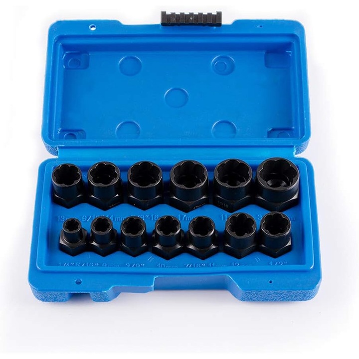 Set 13 extractoare suruburi, 6-19mm, cutie inclusa, 17x10x4cm, negru