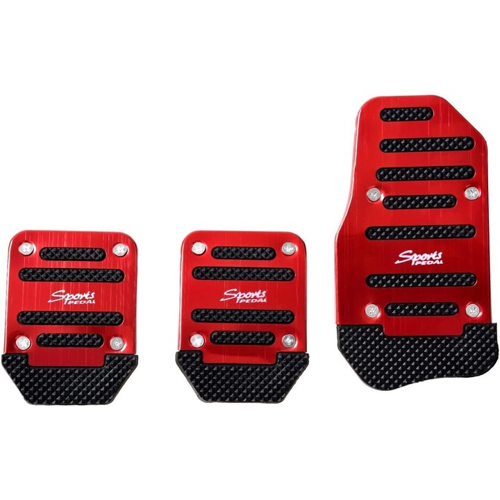 Set 3 pedale auto din aluminiu si PVC, rosii, pentru transmisie manuala
