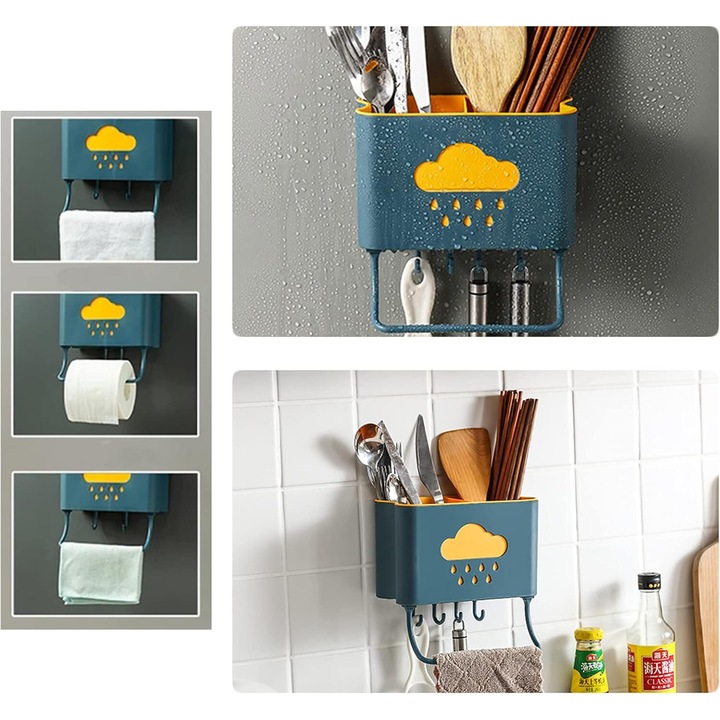 Jormftte evőeszköztartó, multifunkcionális, sötétkék, 19x19cm