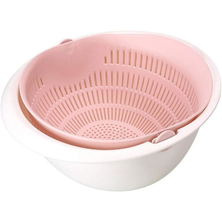 Sistem de scurgere rotativ pentru bucatarie, design cu 2 straturi, multifunctional 2 in 1, plastic de calitate, pentru spalarea fructelor si legumelor