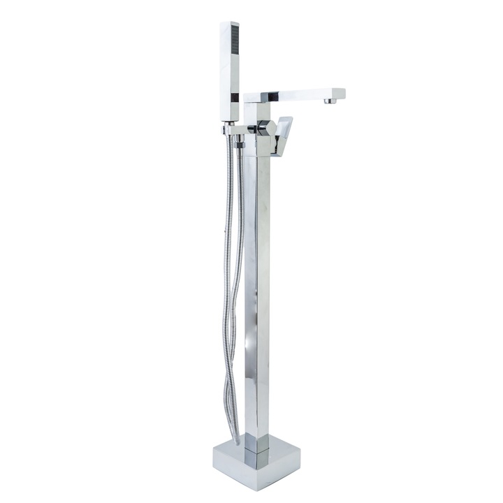 Baterie cada freestanding, design rectangular, crom lucios