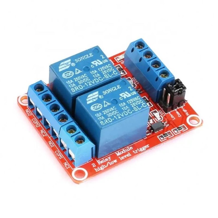 Modul releu cu 2 canale 12V cu optocuplor, declansare la nivel inalt/scazut