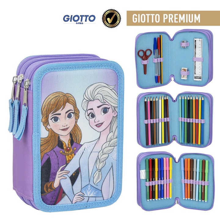 Penar echipat, Giotto Frozen Anna & Elsa, 3 fermoare, 43 piese, 12 x 6 x 19 cm, 12 x 6 x 19 cm