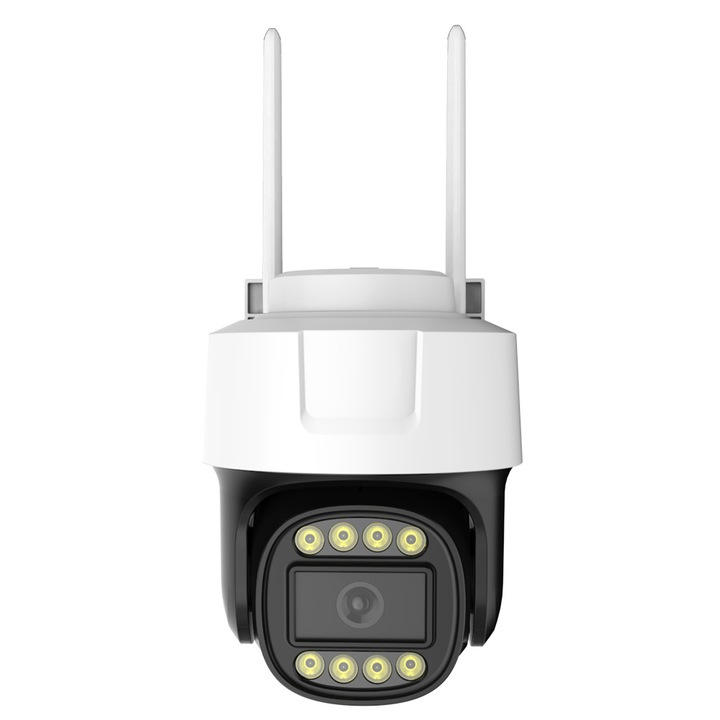 Ultra HD 4K/2K външна/вътрешна камера за наблюдение, Wi-Fi 2,4 Ghz и 5 Ghz, 360°, водоустойчивост, нощно виждане, LED, разпознаване на движение и хора с изкуствен интелект, съхранение на SD карта, съхранение в облак, телефонна връзка /компютър, Бяло