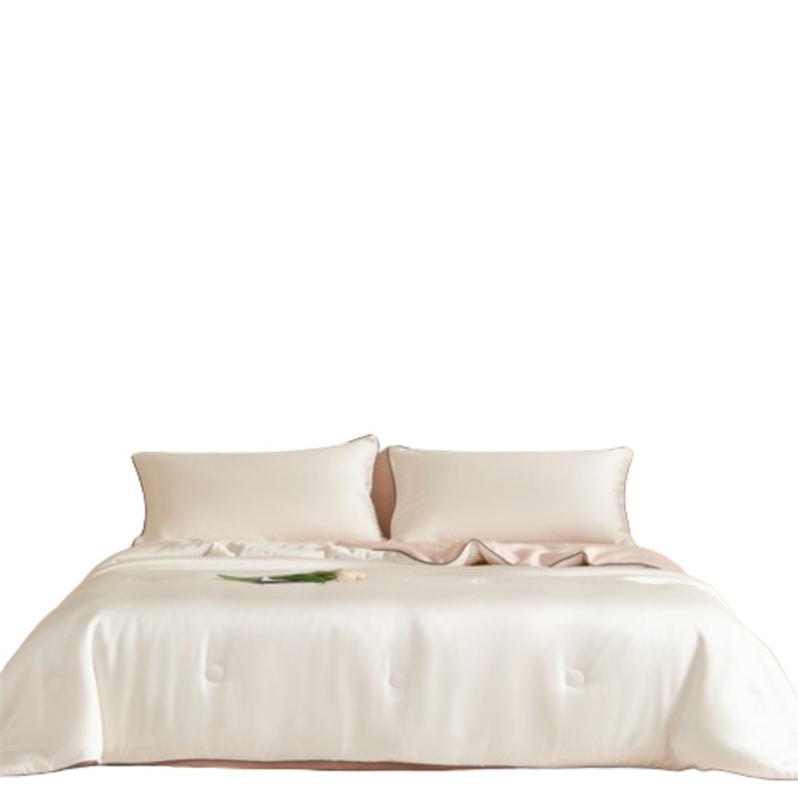 4 darabos készlet, Nyári paplan (200*230 cm) Ágyneművel és 2 Párnahuzattal, Barackfehér, Lyocell rost, Ideális 180 cm-es ágyakhoz