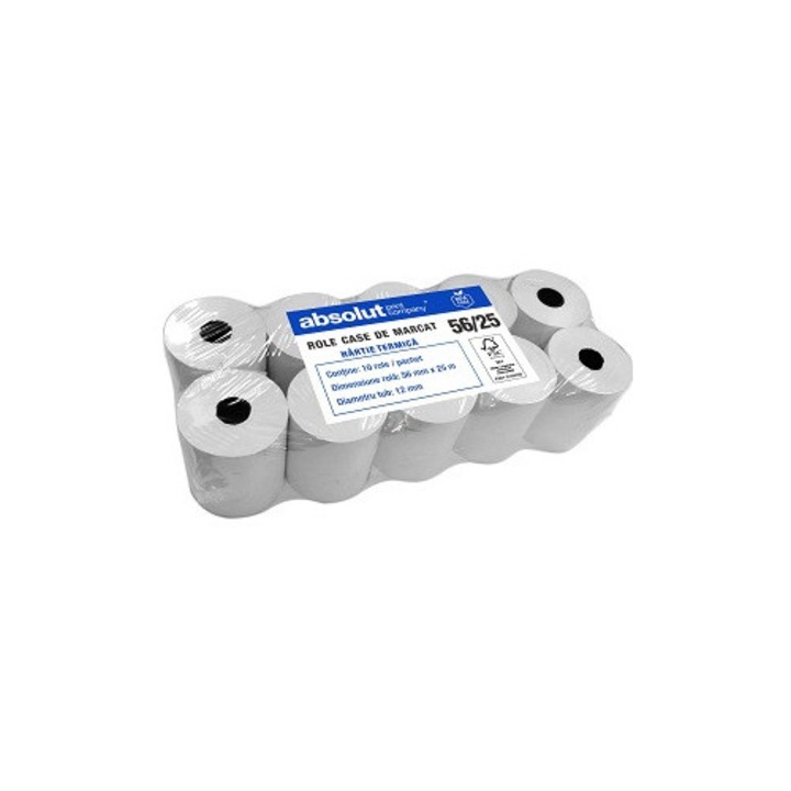 Set role case de marcat ABSOLUT, hartie termica, fara Bisfenol A (BPA), 56mmx25m, 48±5g/m², tub 12mm, set 10 buc