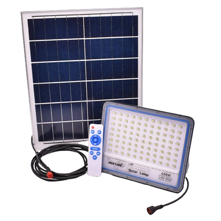 Set Proiector puternic 400W + Panou solar mare JORTAN® + Telecomanda, 176 LED SMD, 24000Ma