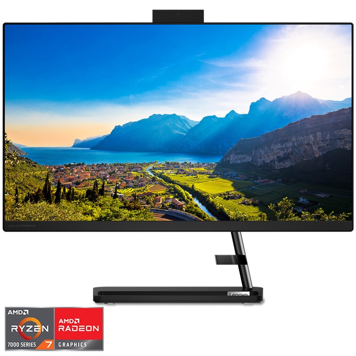 Настолен компютър All-in-One Lenovo IdeaCentre 3 24ALC6, AMD Ryzen™ 7 7730U, 23.8", Full HD, IPS, 16GB DDR4, 512GB SSD M.2 2280 PCIe 4.0x4 NVMe, AMD Radeon™ Graphics, No OS, Black