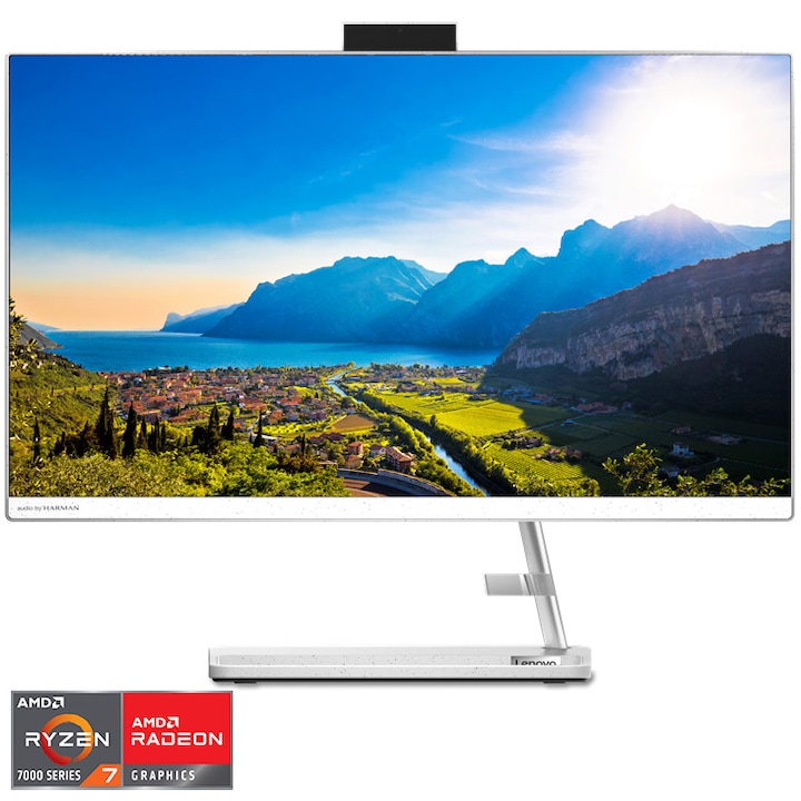 Sistem All-in-One Lenovo IdeaCentre AIO 3 24ALC6 cu procesor AMD Ryzen™ 7 7730U pana la 4.5GHz, 23.8", Full HD, IPS, 16GB DDR4, 512GB SSD M.2 2280 PCIe 4.0x4 NVMe, AMD Radeon™ Graphics, No OS, White