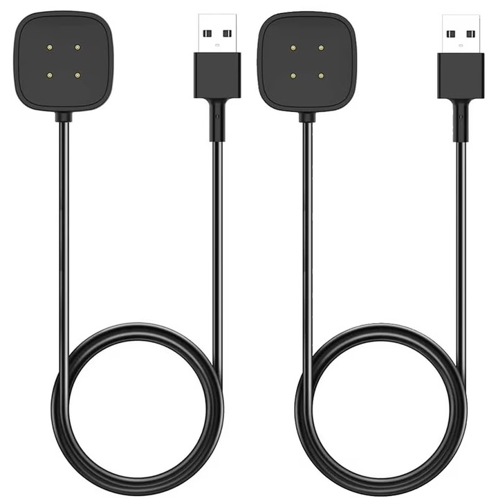 Set 2 incarcatoare, VKK®, pentru Fitbit Sense/Sense 2/Versa 3/Versa 4, protectie siguranta, negru, 1m