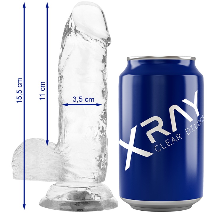 X RAY - Dildo transparent cu bile 15,5 cm -o- 3,5 cm