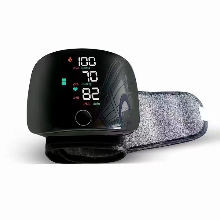 Tensiometru de incheietura JENUOS®, Afisaj LED, Detectare puls neregulat, Validat clinic, Auto-masurare, Manseta 22-32cm, Difuzare vocala complet automata, Negru