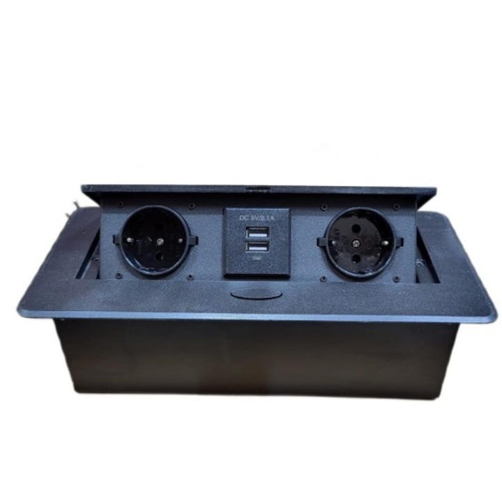 Priza Dreptunghiulara 2 posturi incastrabila cablu 2m + USB