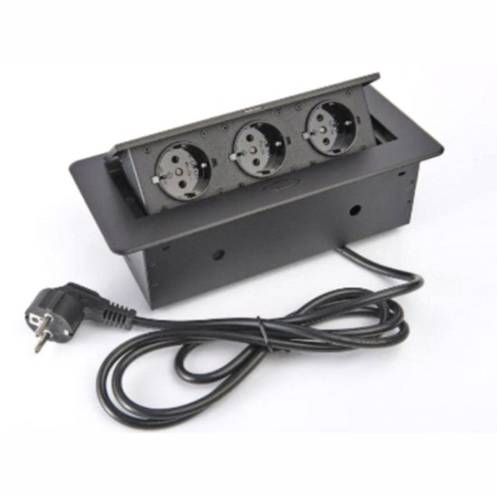 Priza Dreptunghiulara 3 posturi incastrabila cablu 2m