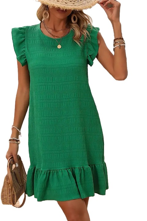 Rochie lejera de vara, volane la umar si la tiv, Verde