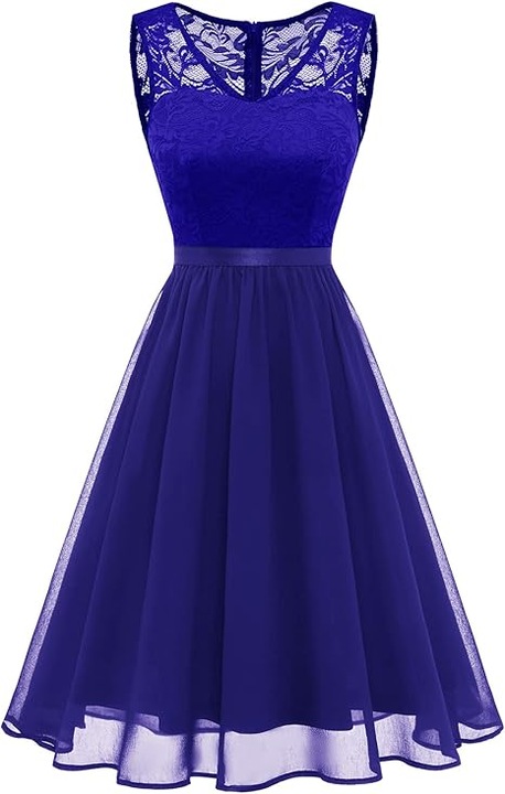 Elegáns női ruha, DRESSTELLS, csipkéből és sifonból, XL-es méret, kék,
