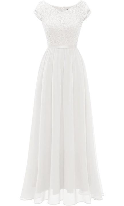 Noi estelyi ruha, DRESSTELLS, csipkebol es sifonbol, elegans, Feher, Fehér, S
