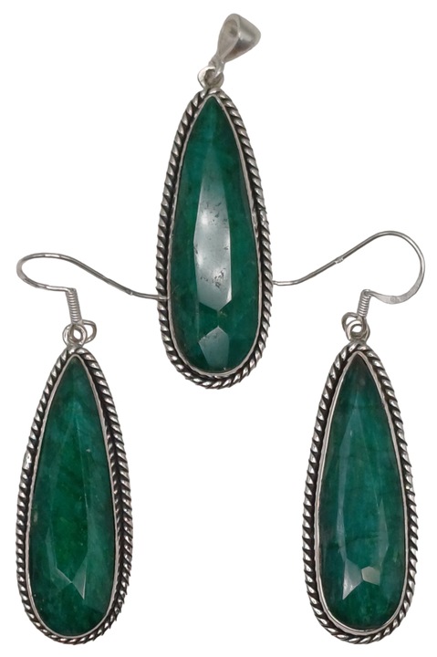 Set cercei si pandantiv din argint 925 TSR cu smarald model 1MSS1