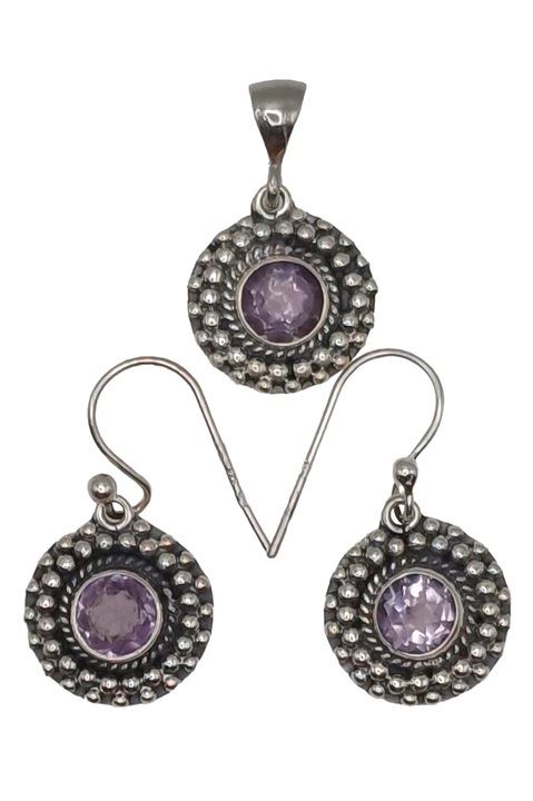 Set cercei si pandantiv din argint 925 TSR cu ametist model 1MSS3