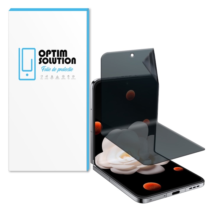 Hydrogel Privacy Regenerable Film за Oppo Find N3 Flip, OPTIM SOLUTION, Anti-Spy, Висока чувствителност, UHD яснота, Поглъщане на удари, Гъвкав хидрокристал, Повишена интимност, Защита от елитен клас, Олеофобна функция, Черен