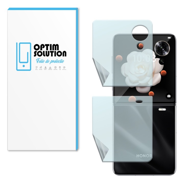 Regenerálható hidrogél hátfólia a Honor Magic V Fliphez, OPTIM OLDAT, nagy érzékenység, UHD tisztaság, ütéselnyelés, rugalmas hidrokristály, szilikon összetételű ultrasafe membrán, elit osztályú védelem, átlátszó