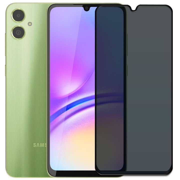 Folie din sticla securizata pentru Samsung Galaxy A05, HAMSTERBOX Privacy Shield, Protectie completa ecran, Full face, Aplicare rapida, Case Friendly, Negru