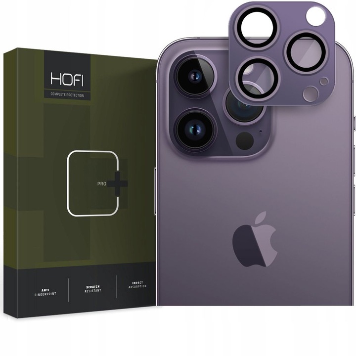 HOFI FULLCAM PRO+ hátsó kamera védőkeret, Apple iPhone 14 Pro Max / 14 Pro készülékhez, Biztonságos üveg, Lila