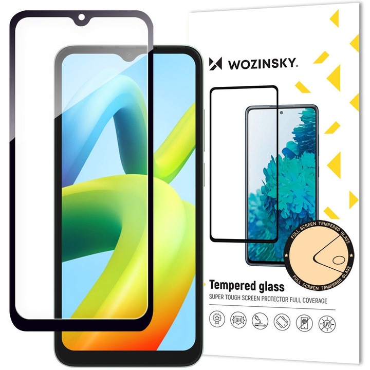 Kijelzőfólia Xiaomi Redmi A2+ / A2 / A1+ / A1 készülékhez, Secure Glass, Teljes ragasztás, fedél kompatibilis, NC503, fekete
