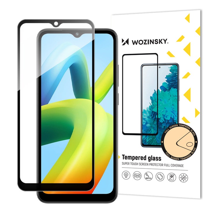 Kijelzőfólia Xiaomi Redmi A2+ / A2 / A1+ / A1 készülékhez, edzett üveg, teljes ragasztás, NC575, fekete