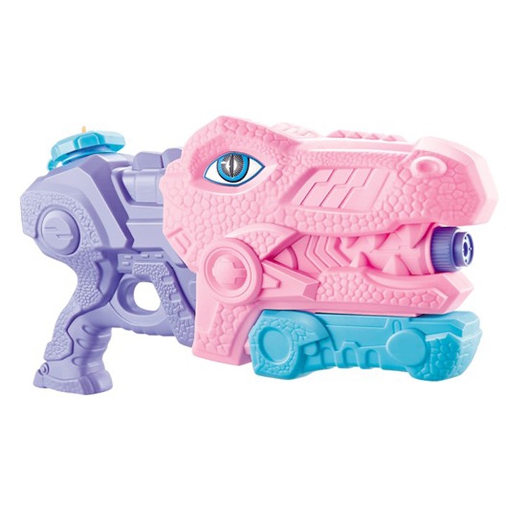 Детски воден пистолет FONIX, за плаж/басейн, резервоар 660 ml, 3 дюзи, възраст 6+, модел на тиранозавър, розов