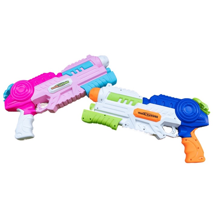 Комплект от 2 водни пистолета за деца, контролер за игра, за плаж/басейн, разстояние на стрелба 11 метра, резервоар 1000 мл, възраст над 6 години, син/розов