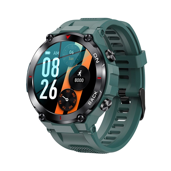 Смарт часовник NUBI K37, GPS, Bluetooth разговор, Следене на сърдечната честота, Сън, Ниво на кислород, Нотификации, Множество спортни режими, Зелен