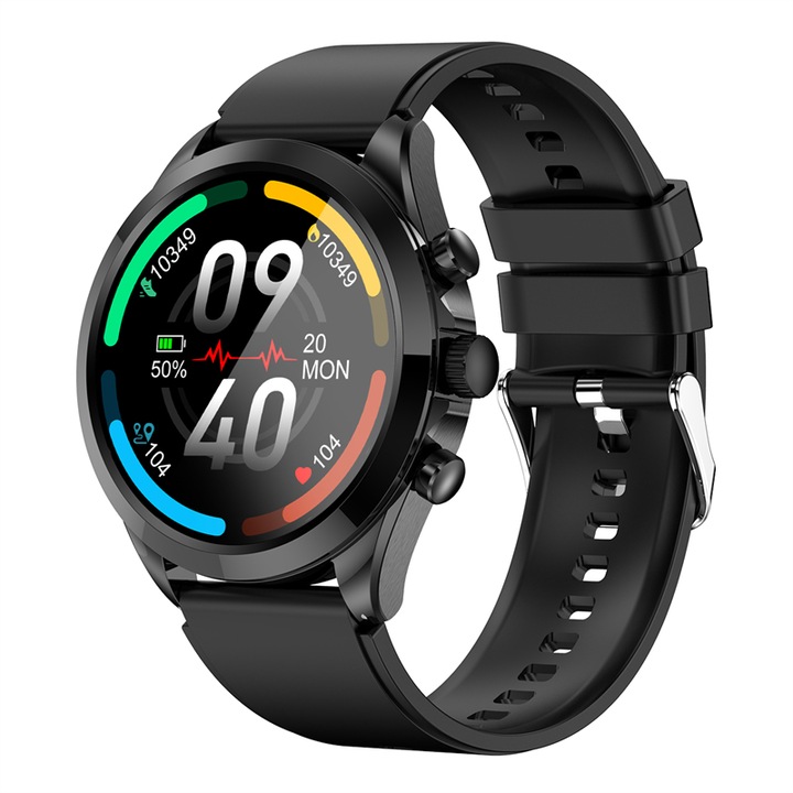 Смарт часовник NUBI ET44, Bluetooth разговор, Спортни режими, Стъпки, Следене на сърдечната честота, Сън, Ниво на кислород, Нотификации, Черен силикон
