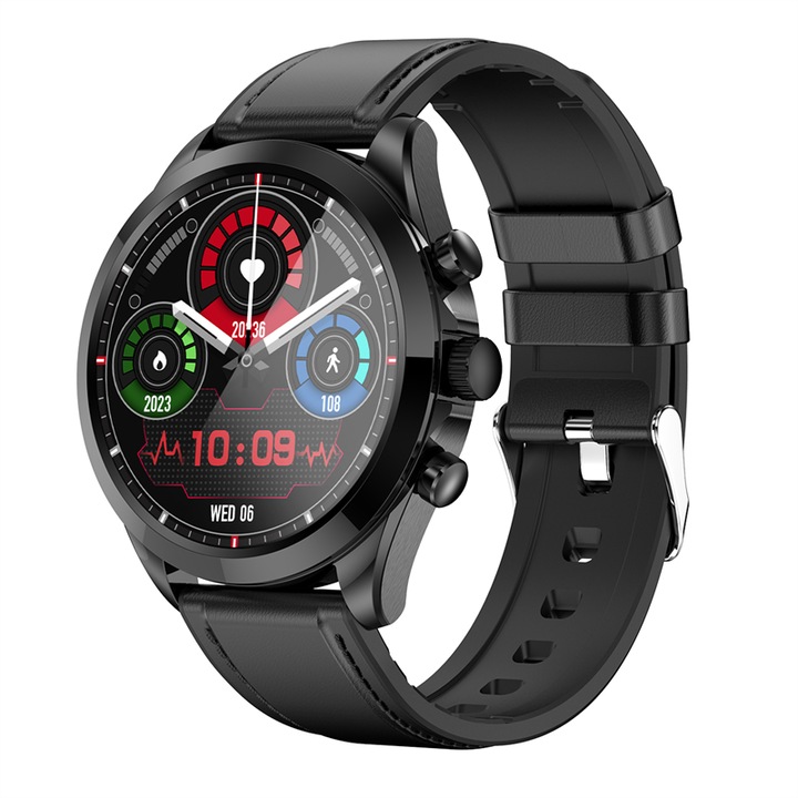 Смарт часовник NUBI ET44, Bluetooth разговор, Спортни режими, Стъпки, Следене на сърдечната честота, Сън, Ниво на кислород, Нотификации, Черна кожа