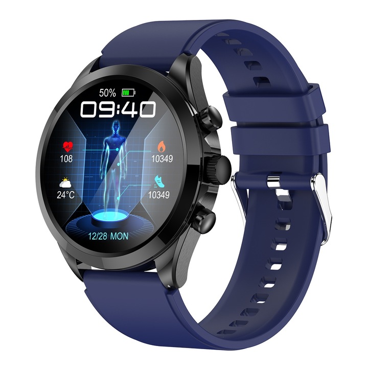 Смарт часовник NUBI ET44, Bluetooth разговор, Спортни режими, Стъпки, Следене на сърдечната честота, Сън, Ниво на кислород, Нотификации, Син силикон