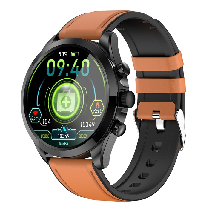 Смарт часовник NUBI ET44, Bluetooth разговор, Спортни режими, Стъпки, Следене на сърдечната честота, Сън, Ниво на кислород, Нотификации, Кафяв кожа