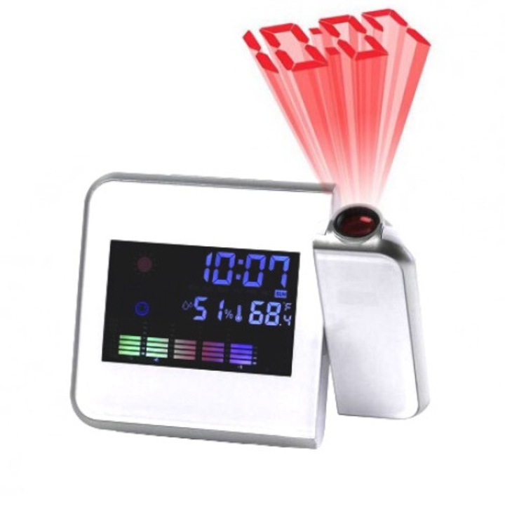 Óra vetítéssel és LCD kijelzővel, fehér